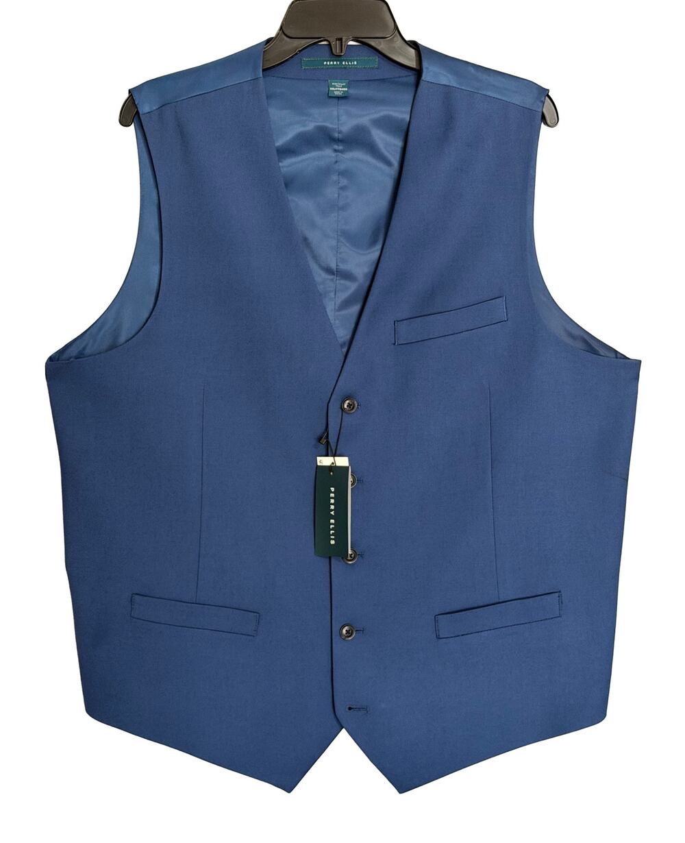 Perry Ellis Suit Vest Men's Small Classic Fit V-Neck Stretch Lined Blue NWT